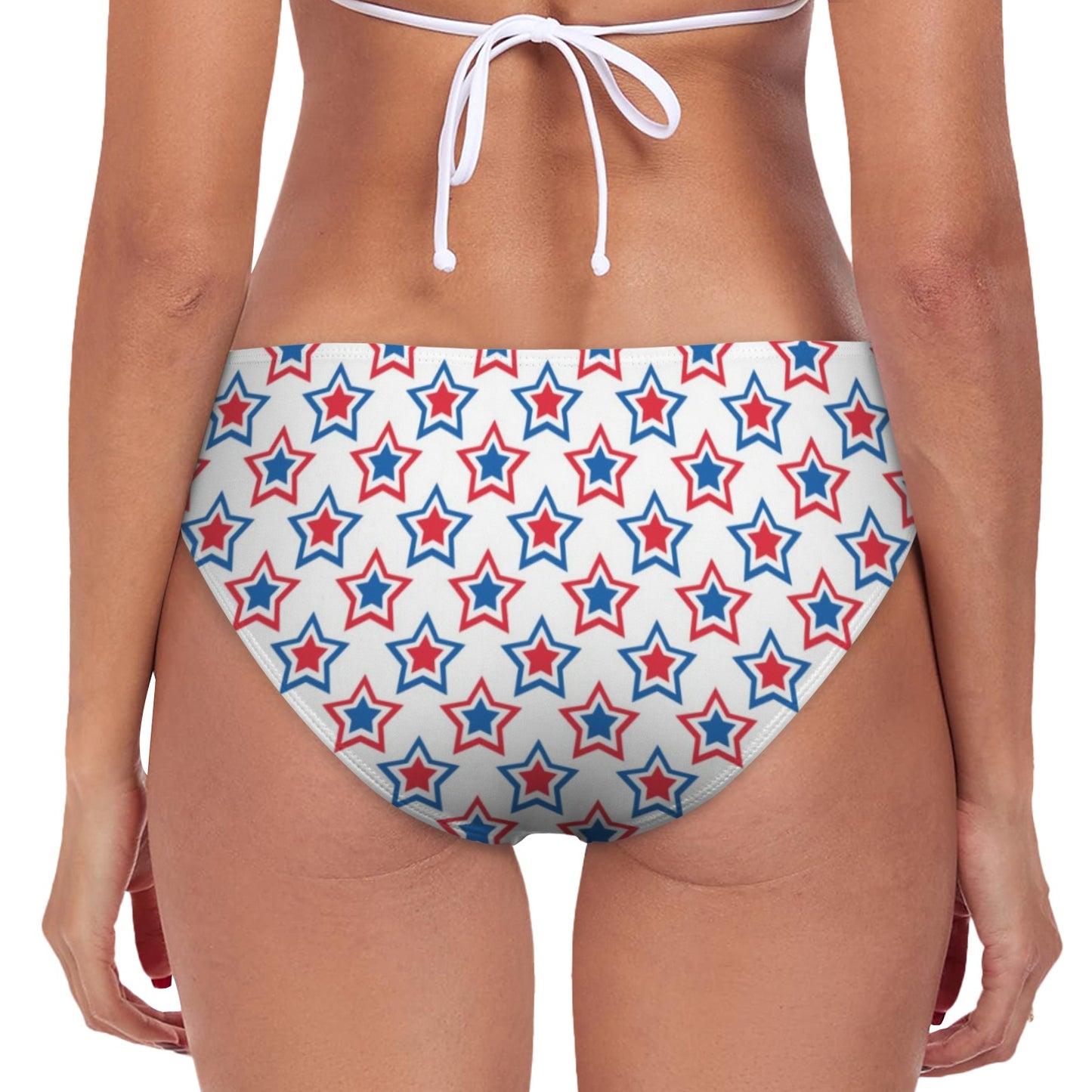 USA/American Flag Inspired Red, White & Blue Stars Pattern High-Waisted Bikini Bottom