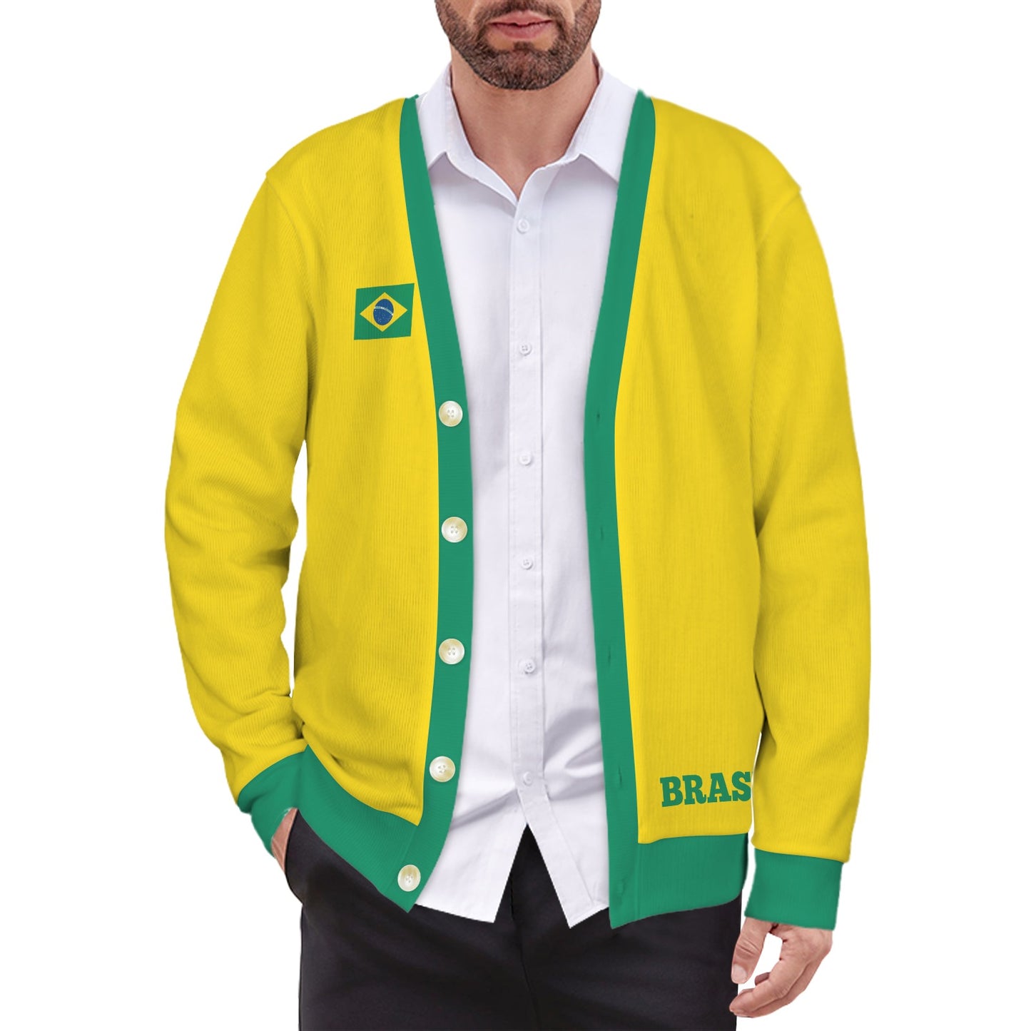 Brazil Flag Inspired Men's Cardigan