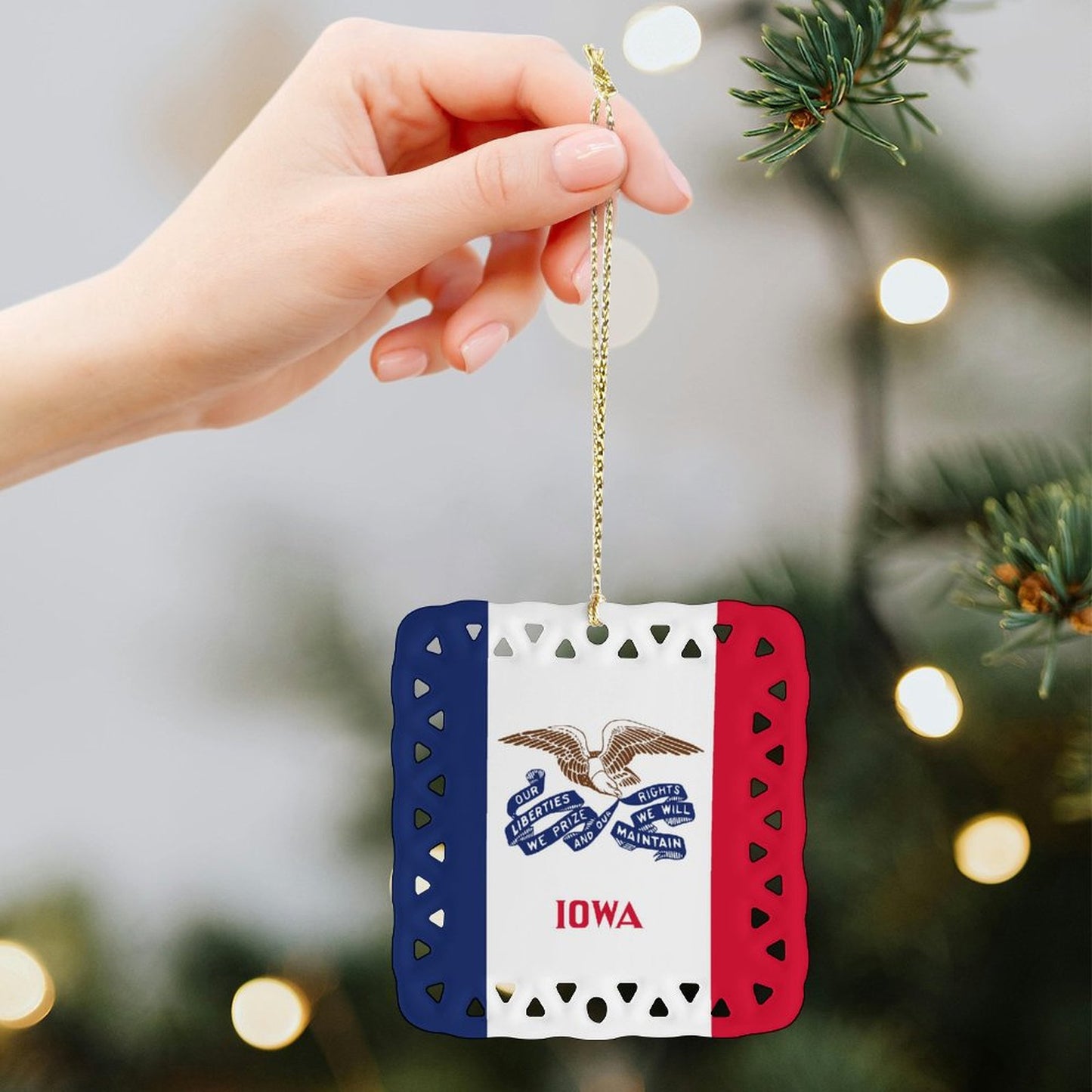Iowa Flag Inspired Square Ceramic Ornament Made in the USA