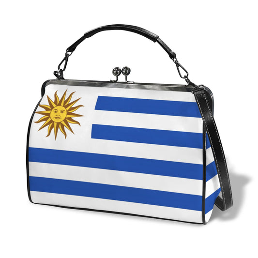 Uruguay Flag Inspired Kisslock Crossbody Shoulder Bag-Large