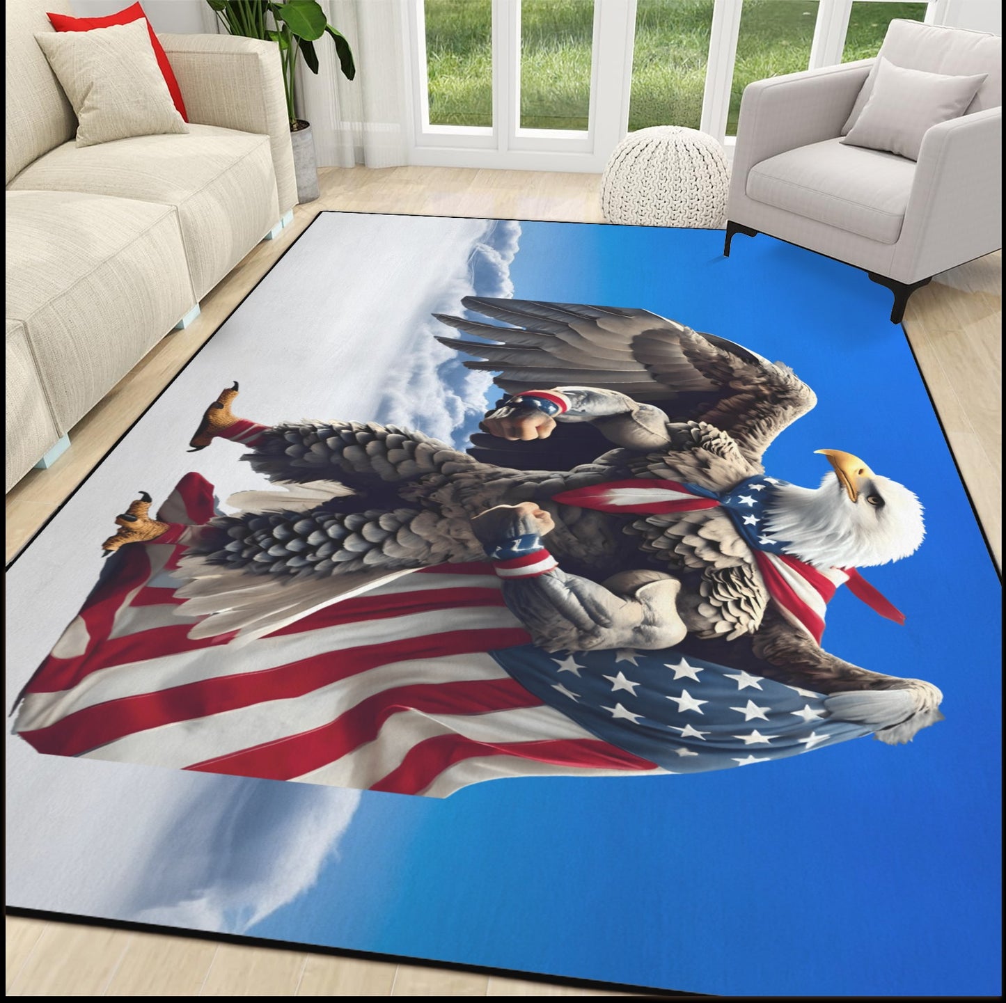 USA/American Flag Inspired Eagle with Cape 84x60 Inch Area Rug with Black Binding (Made in the USA)