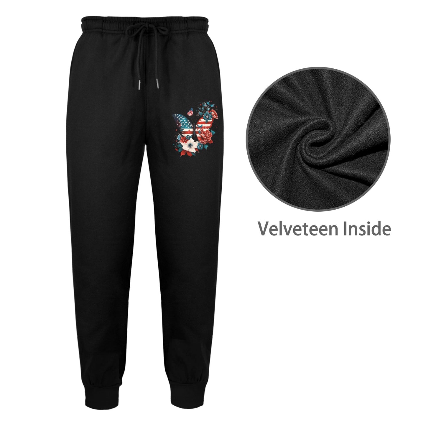 USA/American Flag Inspired Patriotic Butterfly Unisex Fleece Sweatpants (Left Printing) | Ships from USA