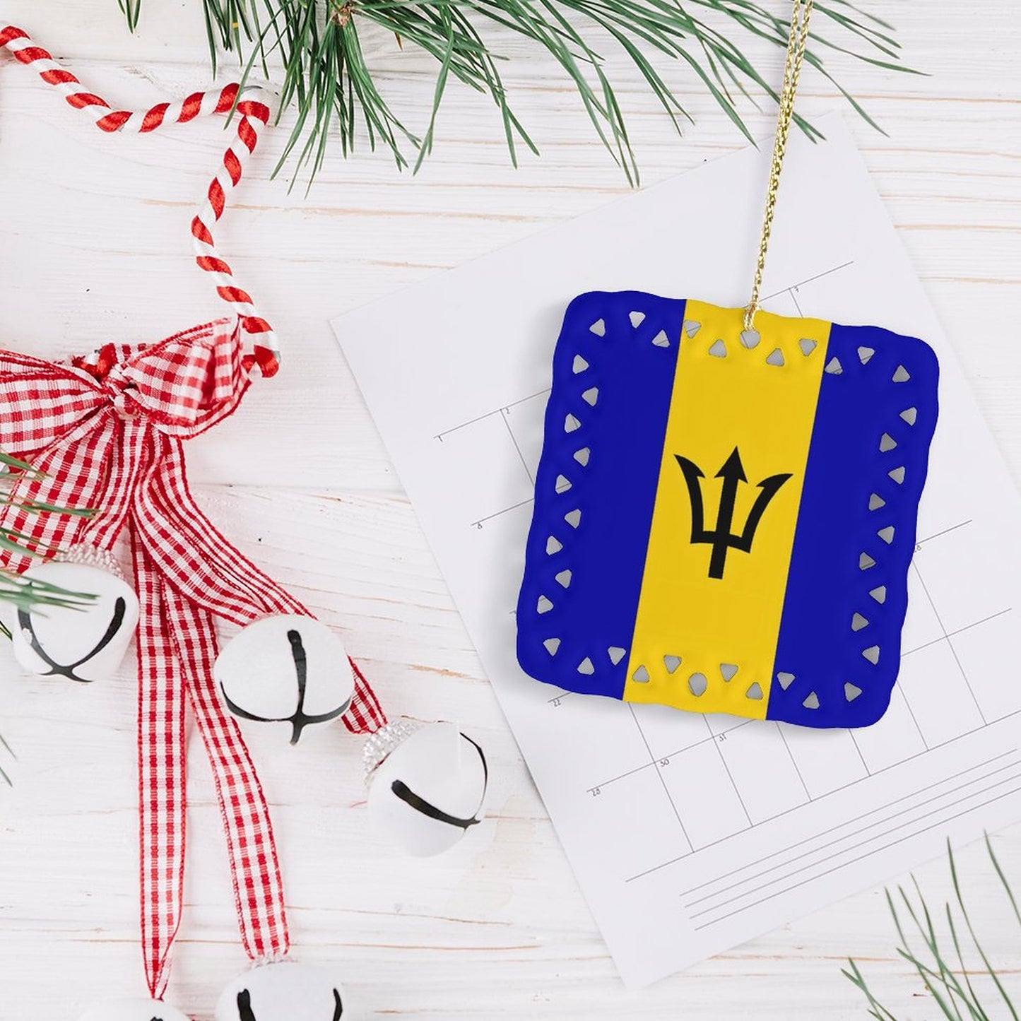Barbados Flag Inspired Square Ceramic Ornament Made in the USA