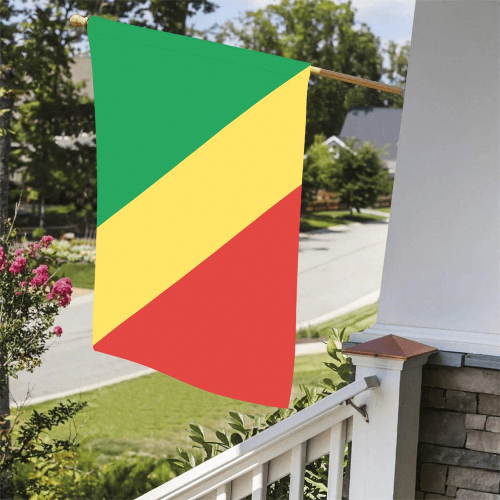 Luv My Flag's Congo flag displayed outside on porch.