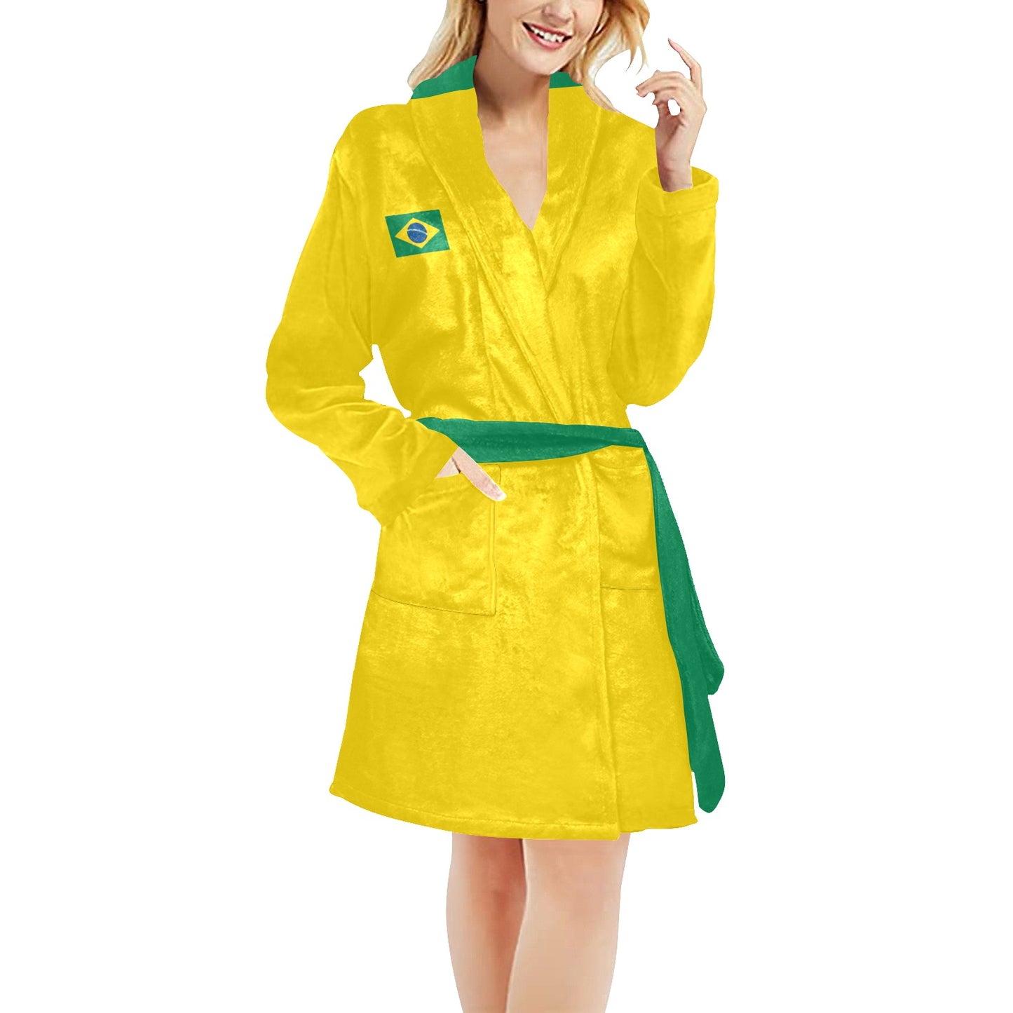 Brazil Flag Inspired Women's Fleece Robe