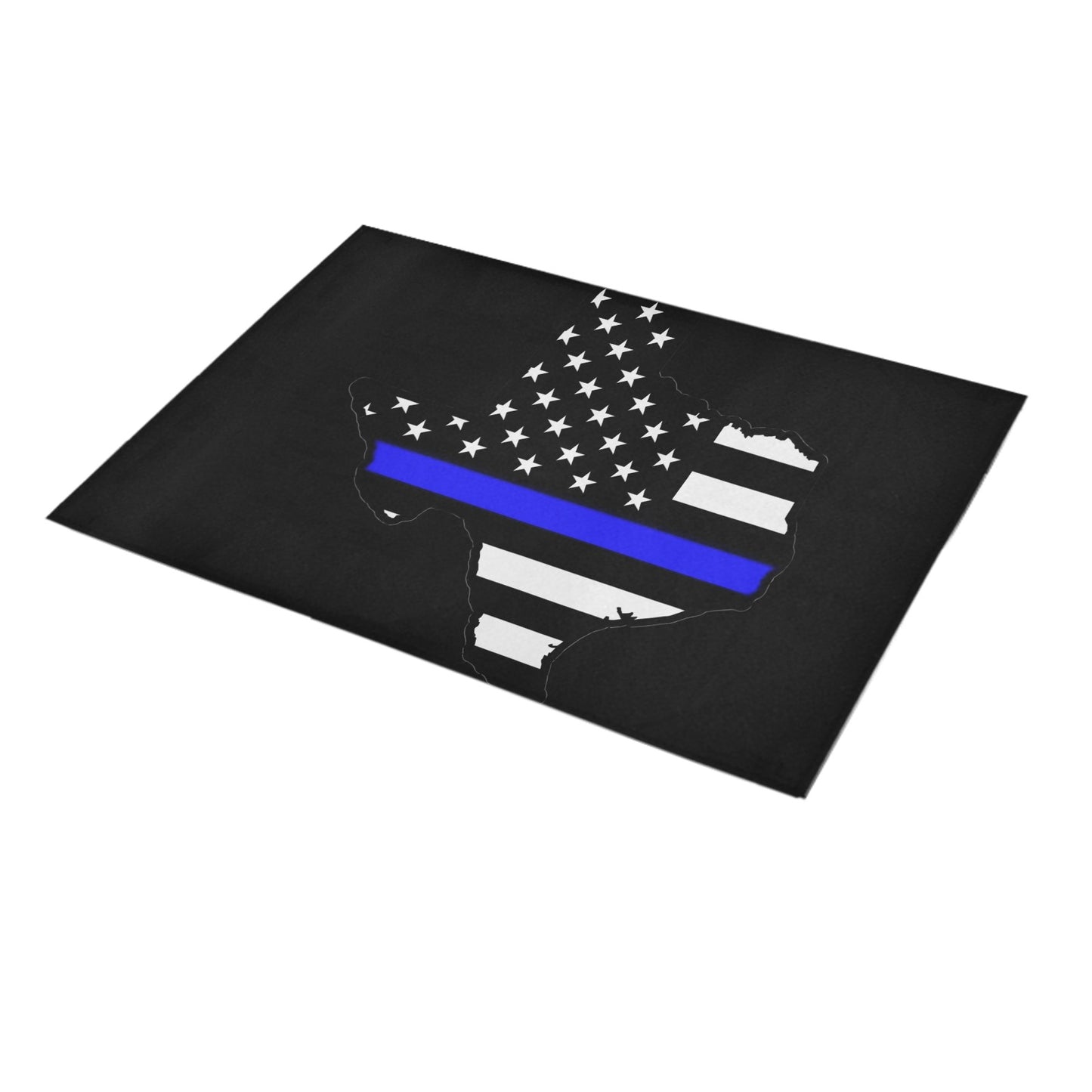 Texas Shape Thin Blue Line Flag Inspired Doormat 30" x 18" (Sponge Material)