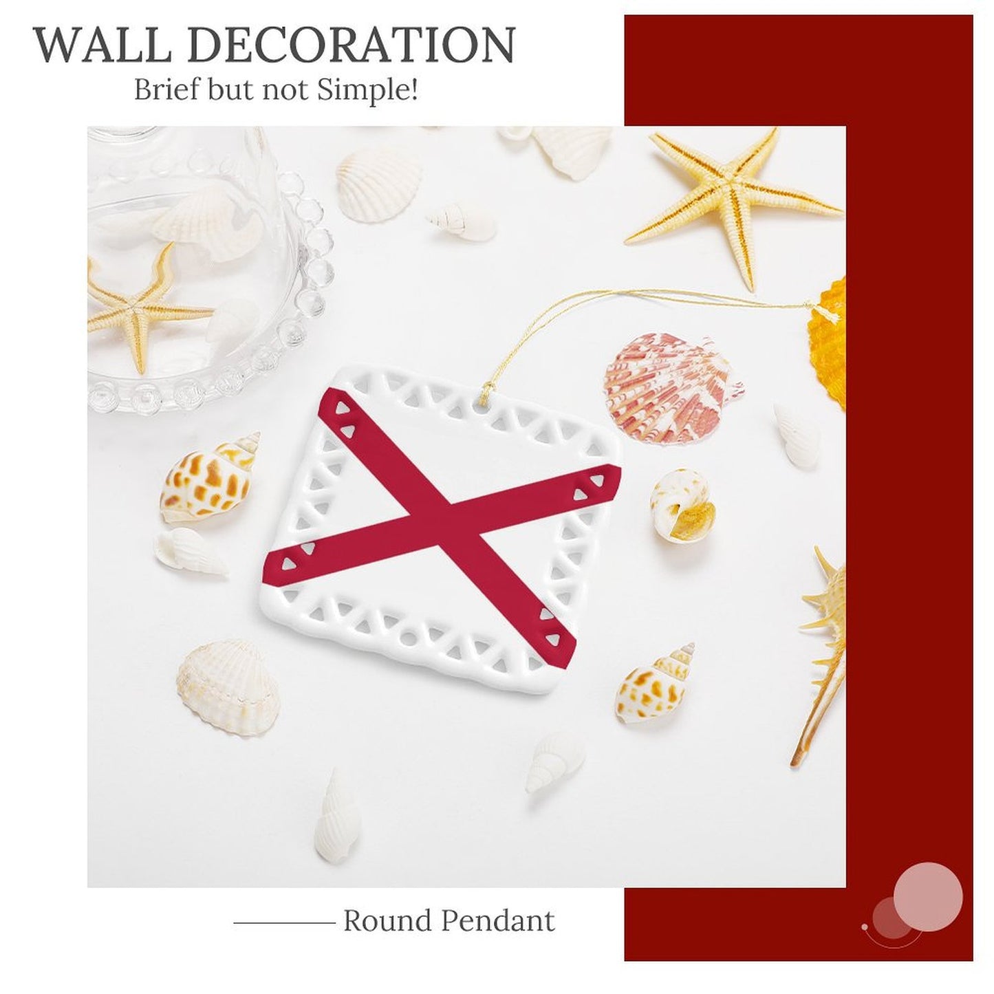 Alabama Flag Inspired Square Ceramic Ornament Made in the USA