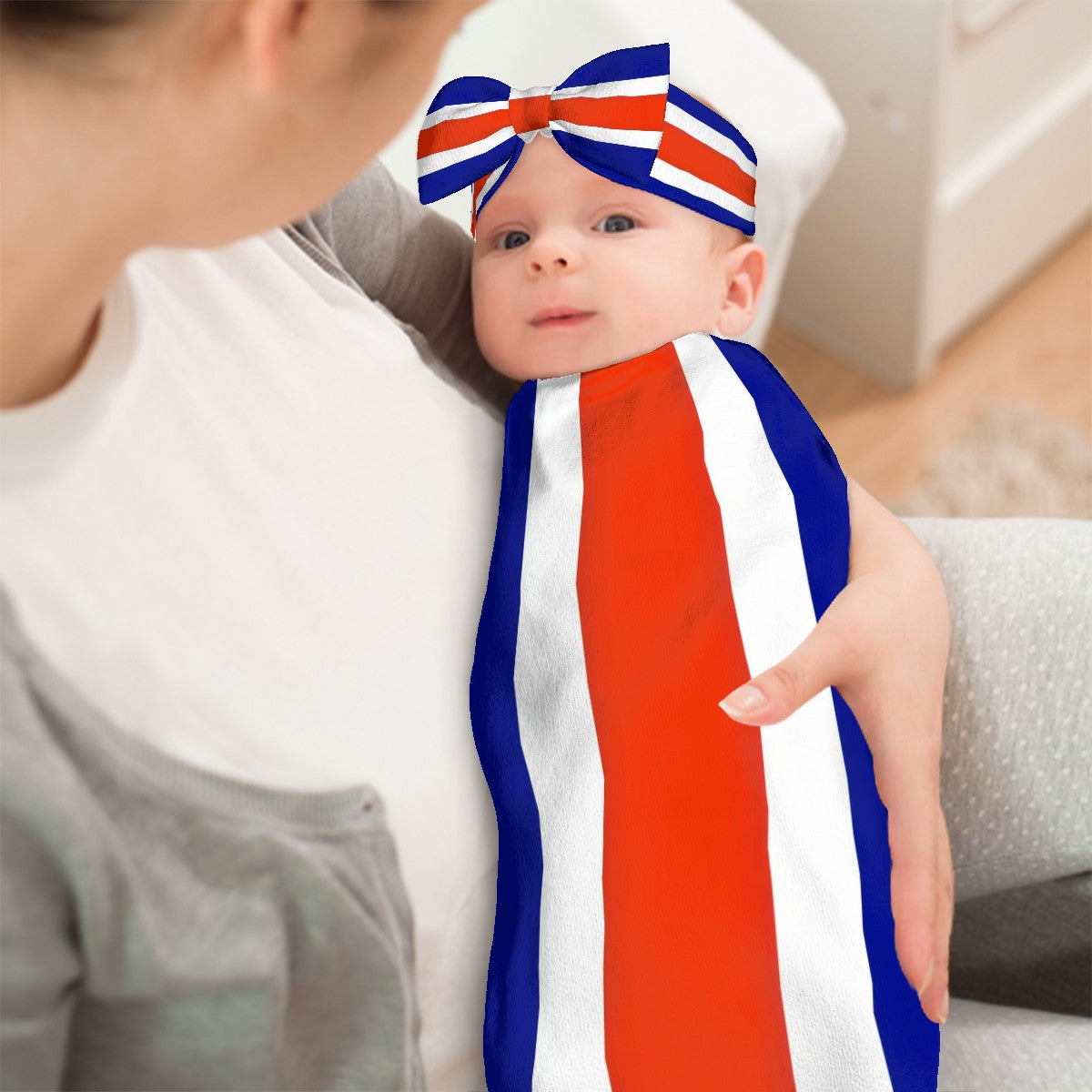Costa Rica Flag Inspired Baby Swaddle Sack with Baby Headband