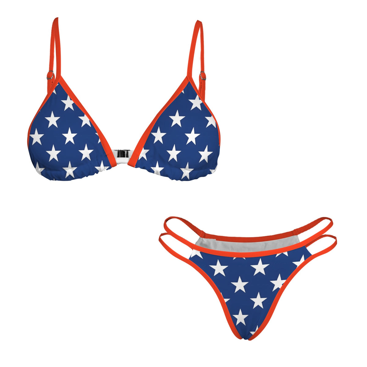 USA/American Flag Inspired Double-Strap Triangle Bikini Set Style-2