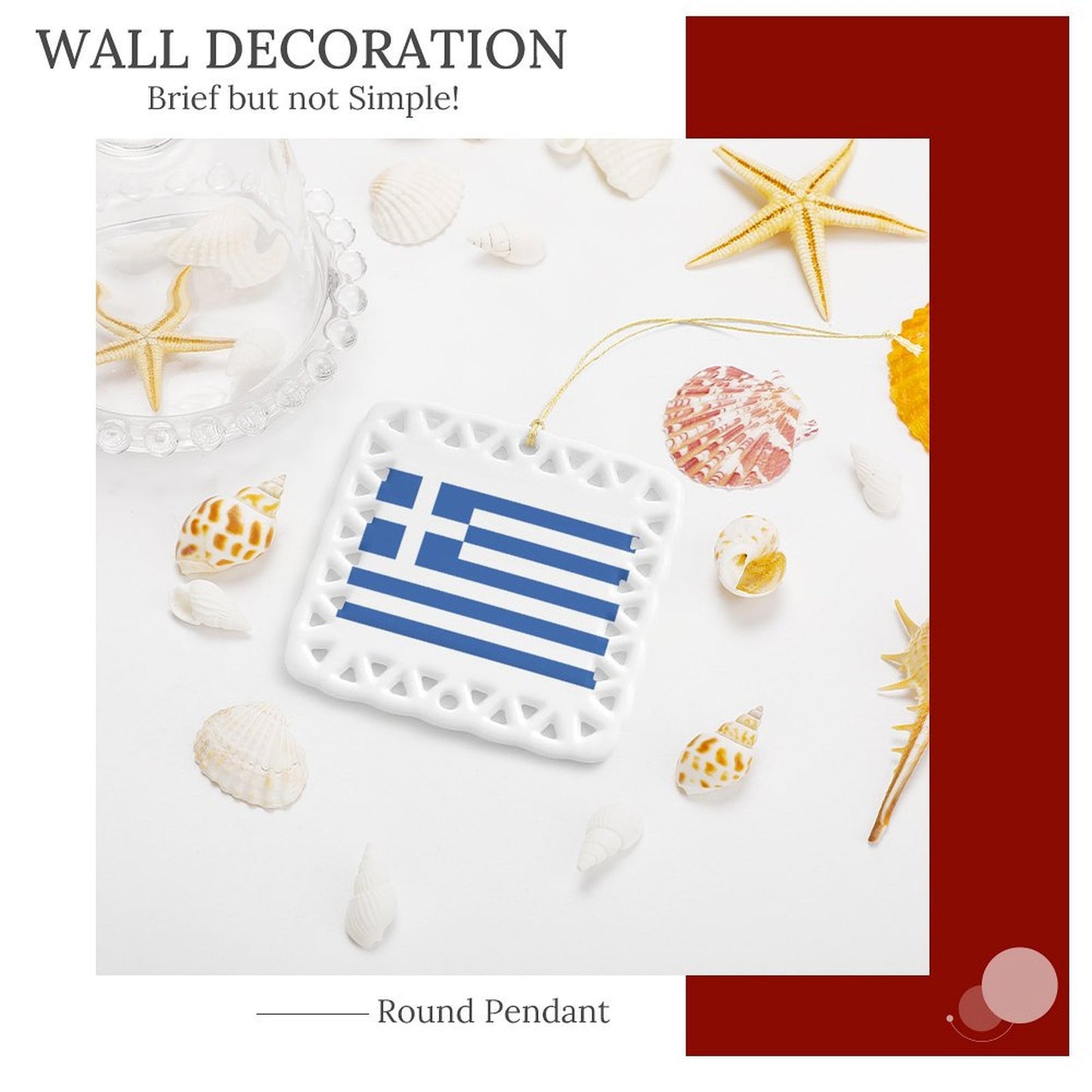 Greece Flag Inspired Square Ceramic Ornament Made in the USA