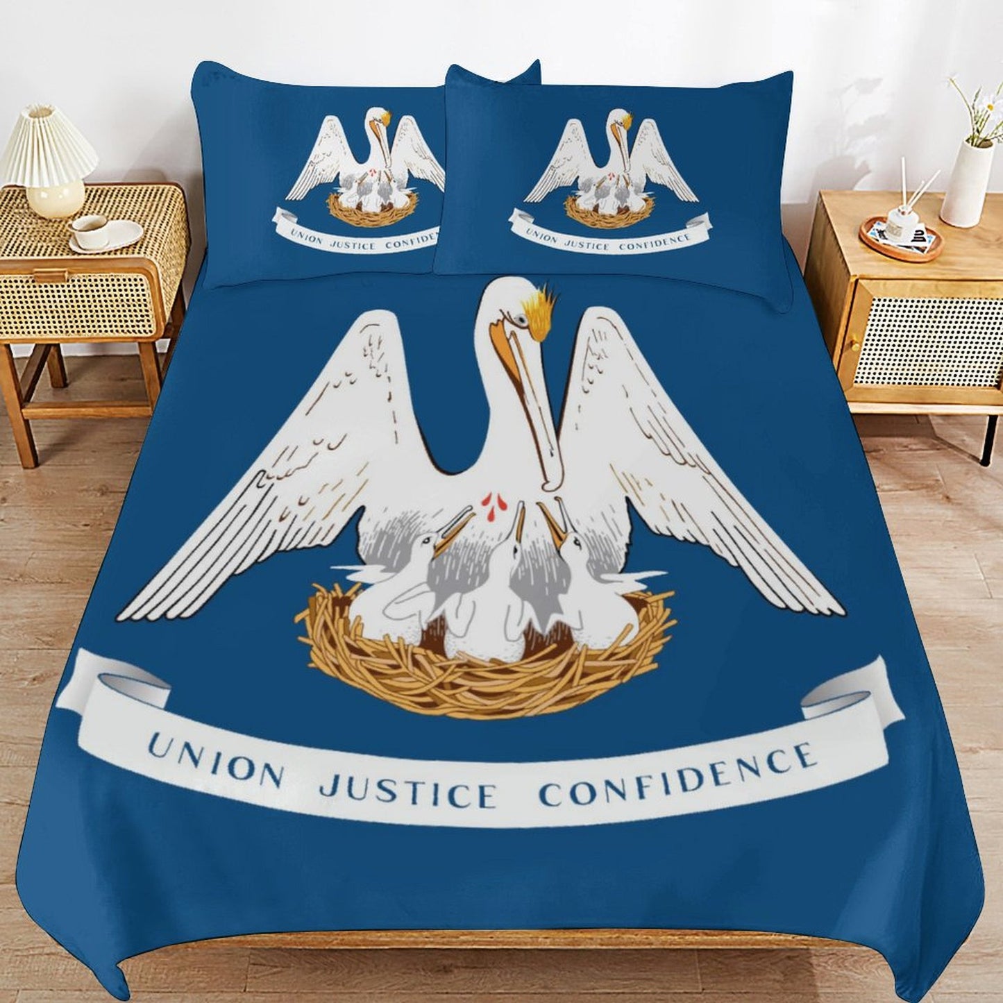 Louisiana Flag Inspired 3-Piece Bedding Set (1 Duvet Cover + 2 Pillow Shams) – 102"×90"