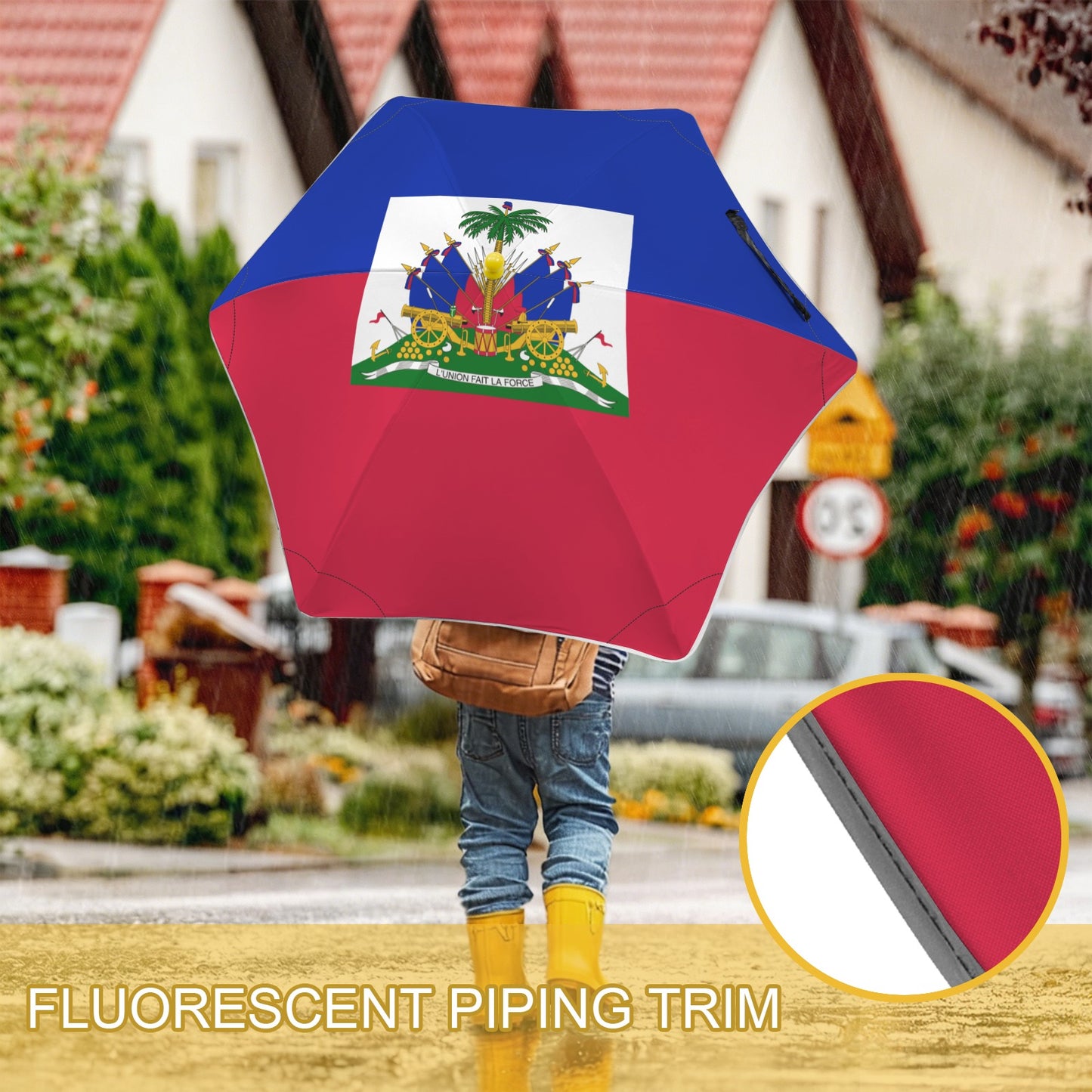 Haiti Flag Inspired Kids Safe Round Corner Umbrella