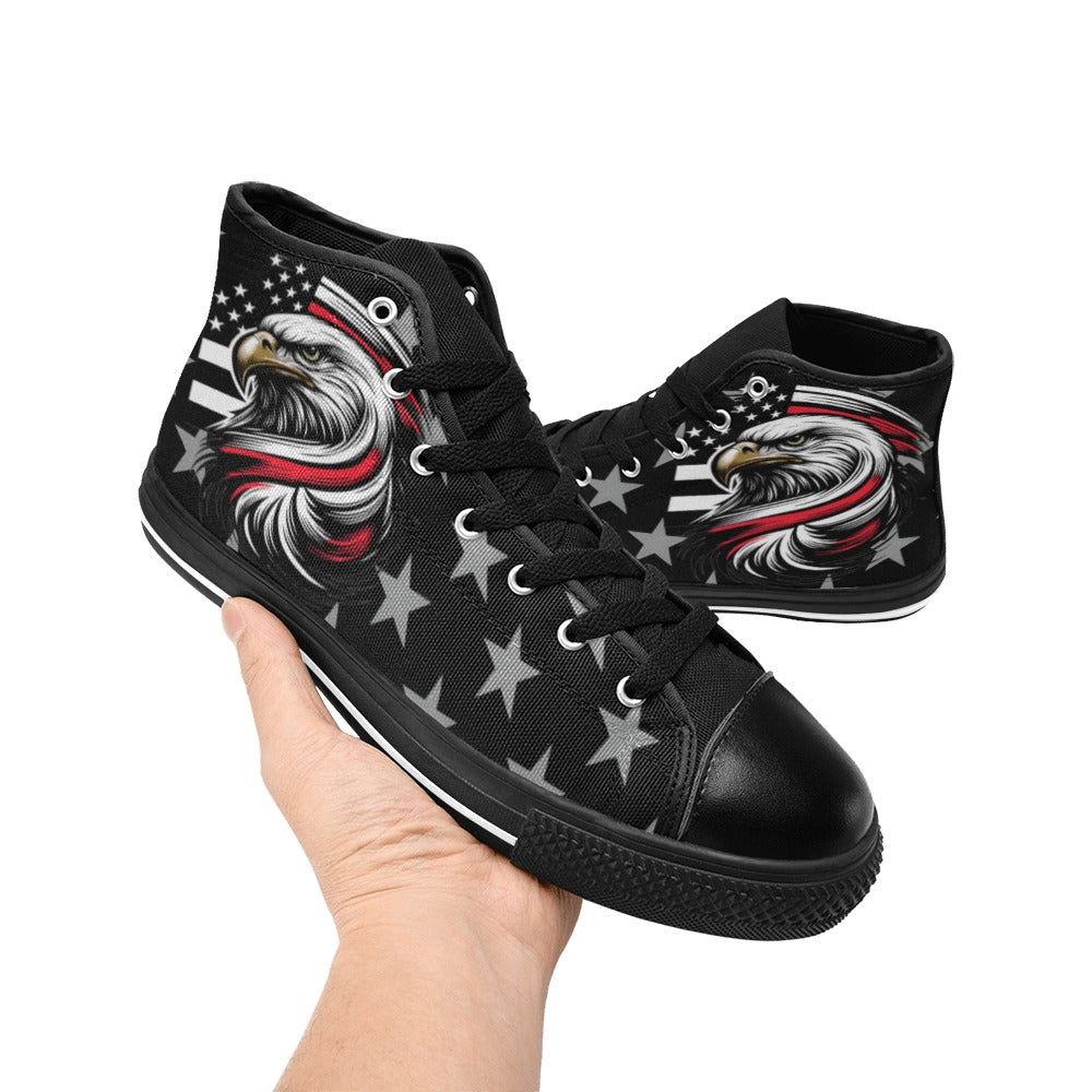 Thin Red Line Flag Inspired "SUPPORT OUR FIREFIGHTERS" Kid's High Top Canvas Shoes