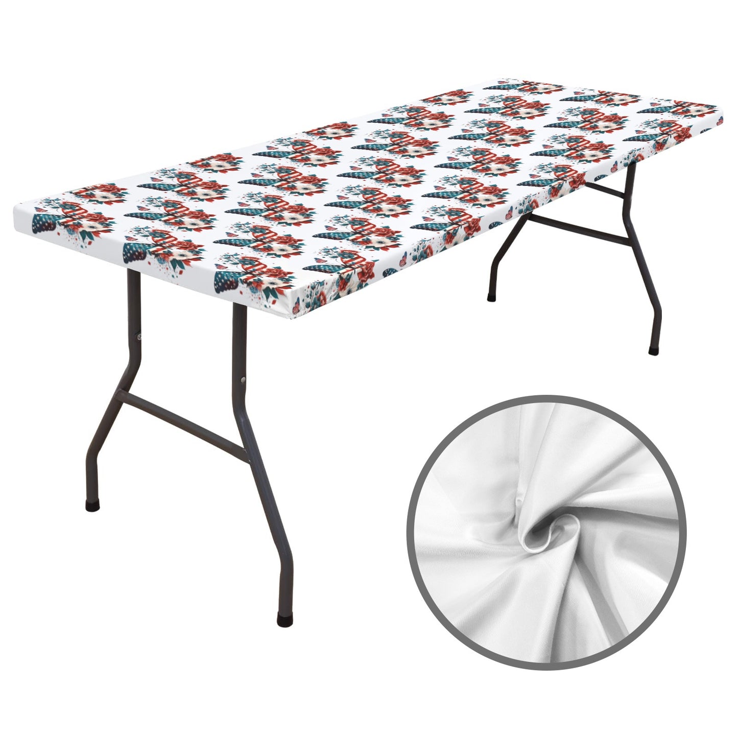 USA/American Flag Inspired Butterfly Pattern Custom Elastic Fitted Tablecloth 72x30 inch (Made in the USA)