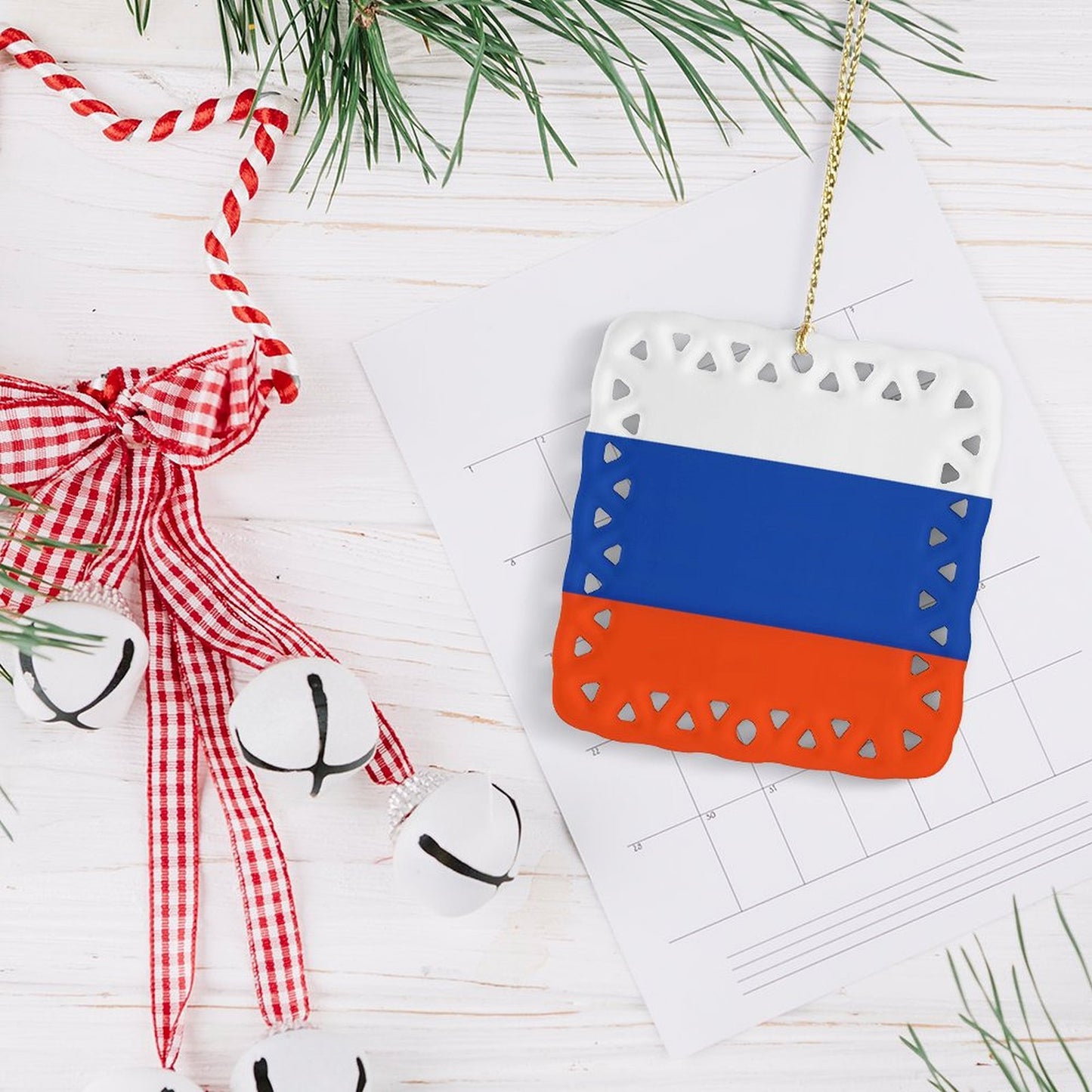 Russia Flag Inspired Square Ceramic Ornament Made in the USA