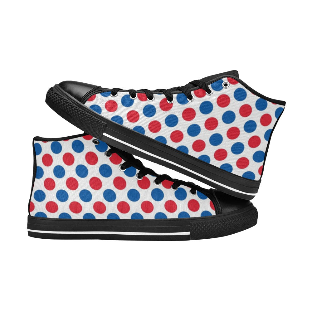 USA/American Flag Inspired Polka Dot Pattern Kid's High Top Canvas Shoes