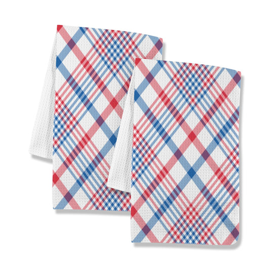 USA/American Flag Inspired Plaid Pattern Kitchen Towel 40X60cm (Pack of 2) (Made in the USA)