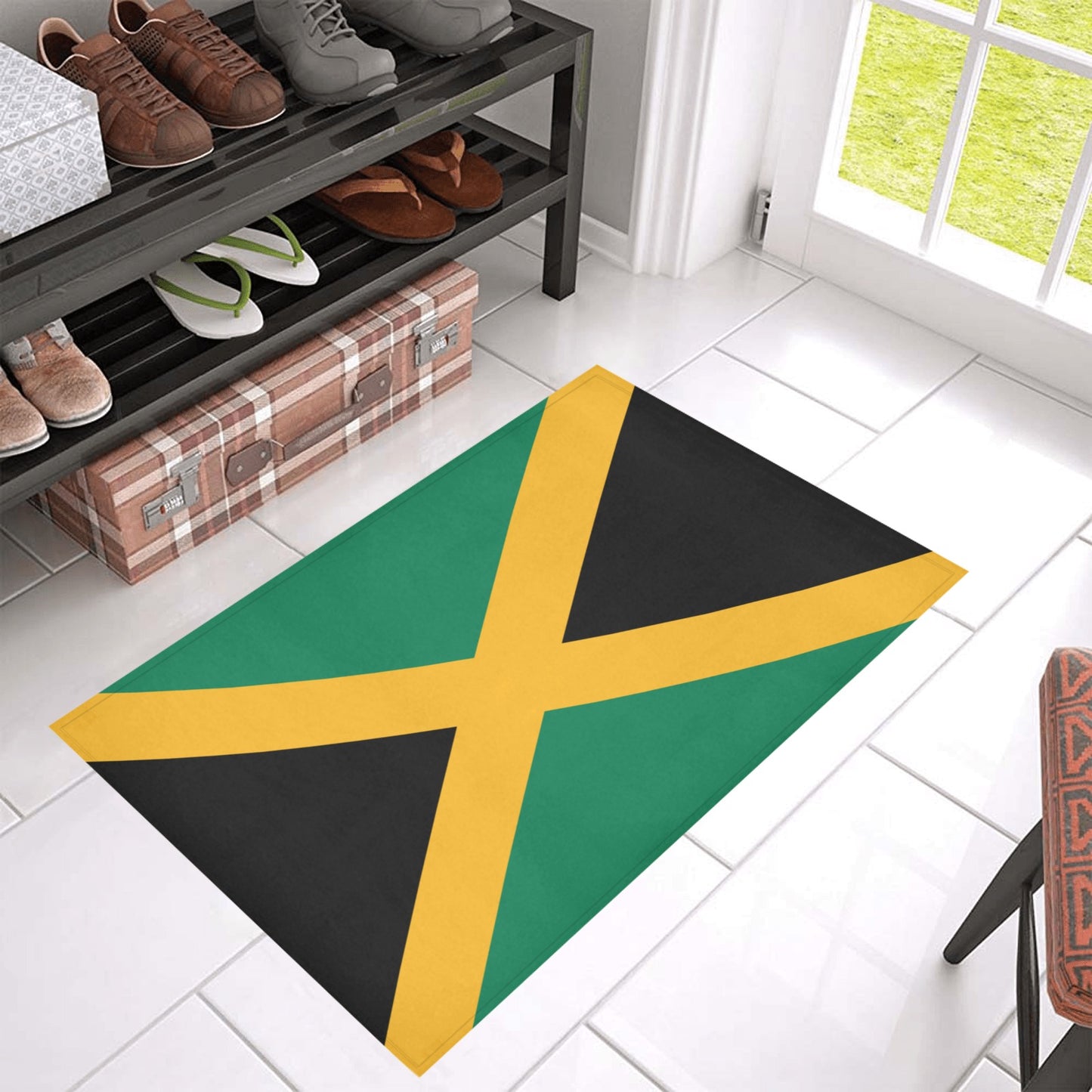 Jamaica Flag Inspired Doormat 30" x 18" (Sponge Material)
