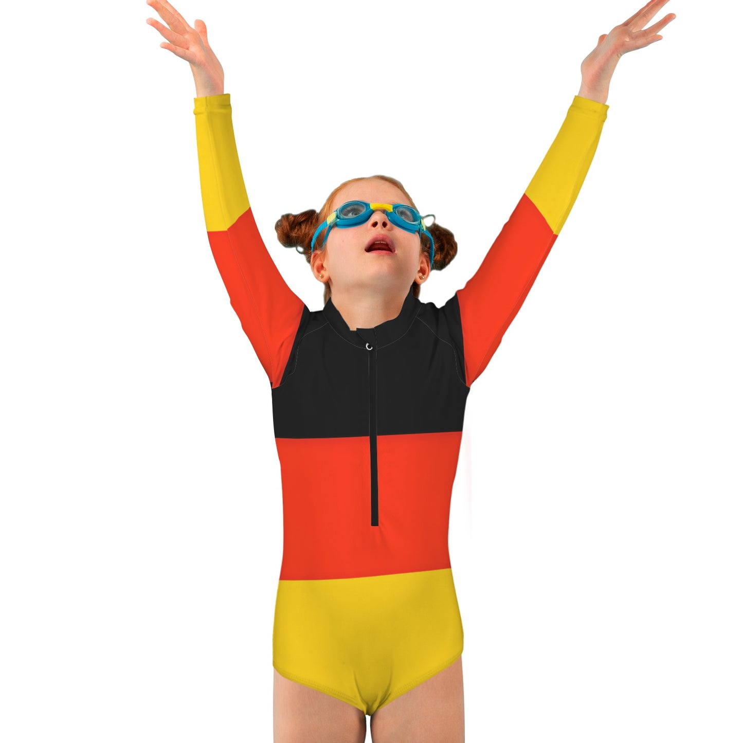 Germany Flag Inspired Big Girls' Long Sleeve One-Piece Swimsuit