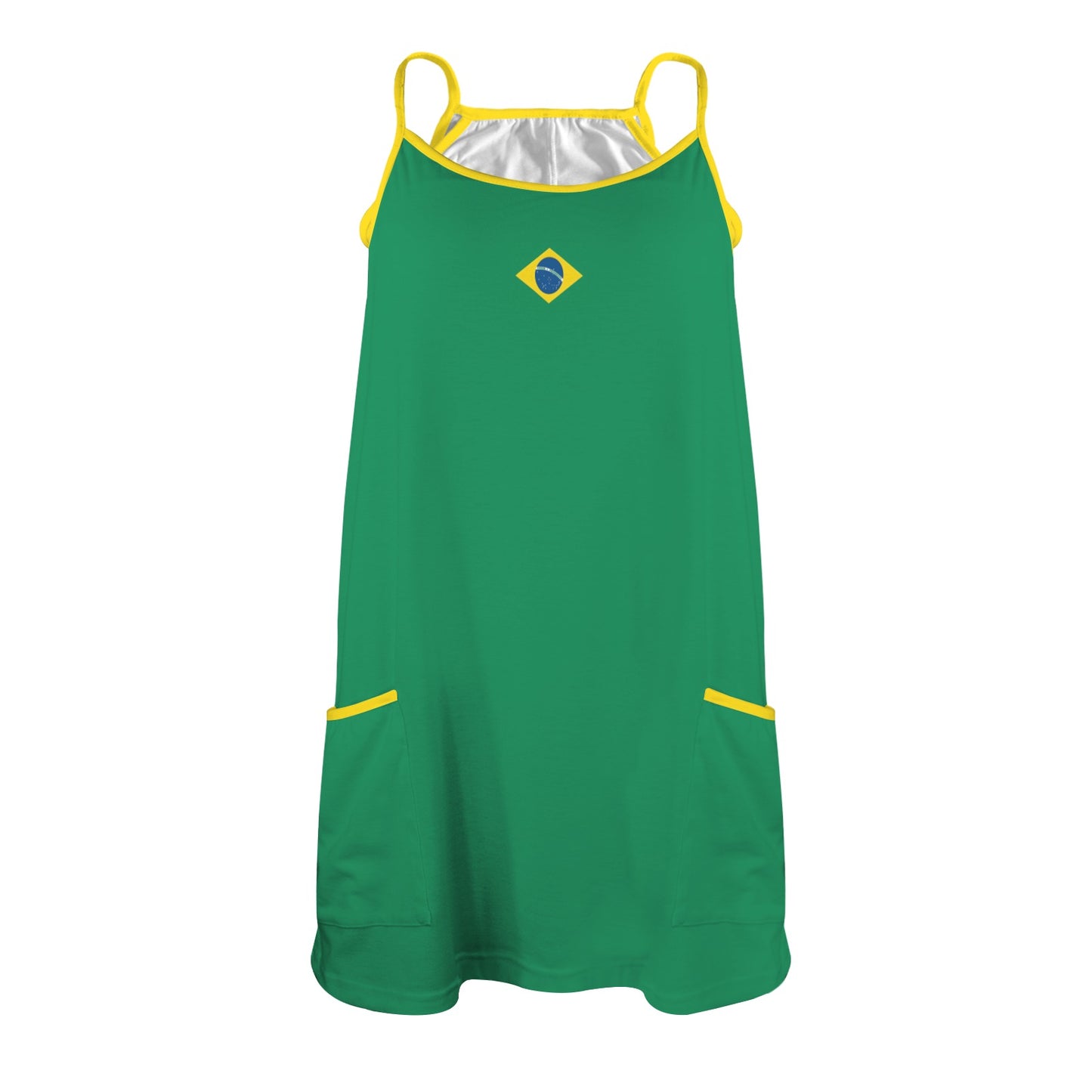 Brazil Flag Inspired Style-2 Women's Double-Layered Camisole Dress