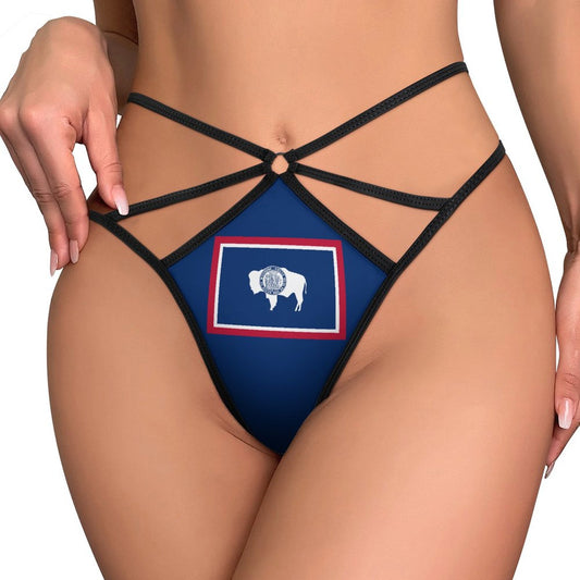 Elegant strappy navy lingerie featuring Wyoming flag design, [Brand].