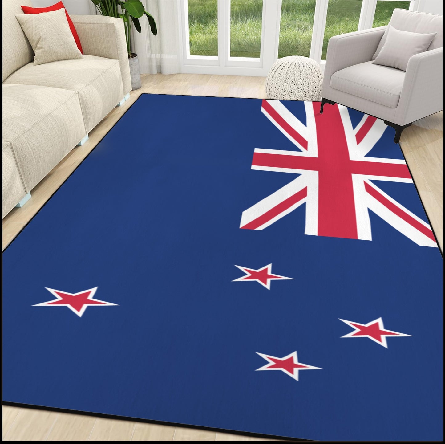 New Zealand Flag Inspired 84x60 Inch Area Rug with Black Binding (Made in the USA)