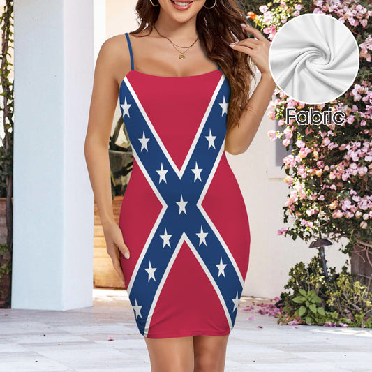 Confederate States Battle Flag Inspired Backless Spaghetti Strap Bodycon Dress