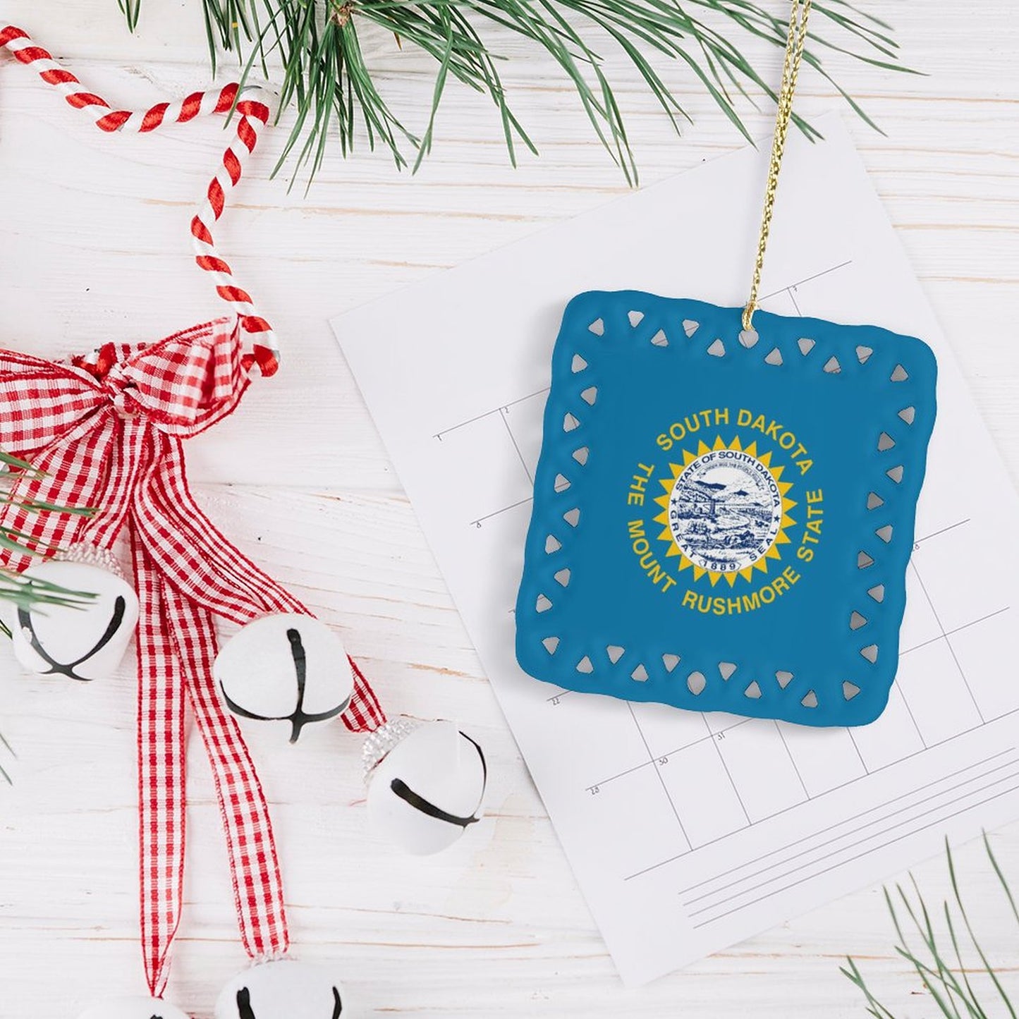 South Dakota Flag Inspired Square Ceramic Ornament Made in the USA