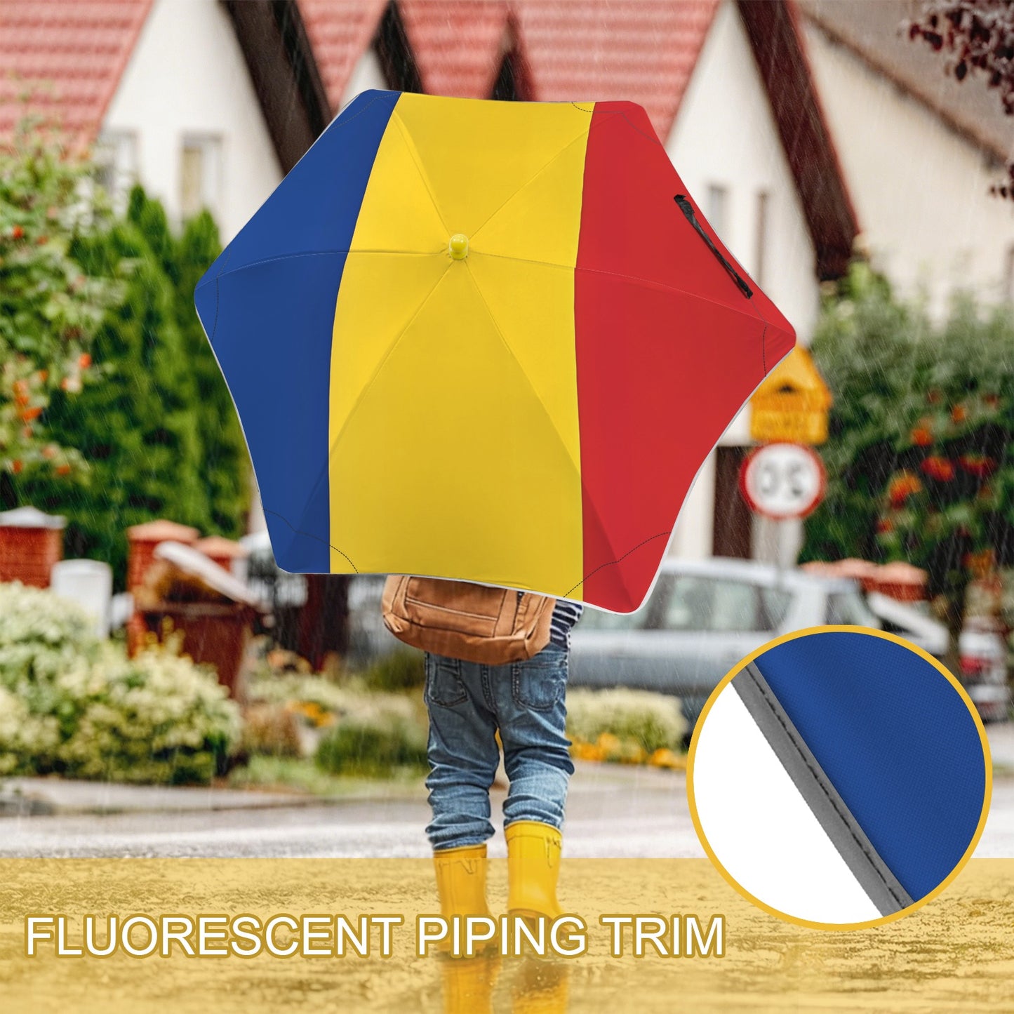 Romania Flag Inspired Kids Safe Round Corner Umbrella