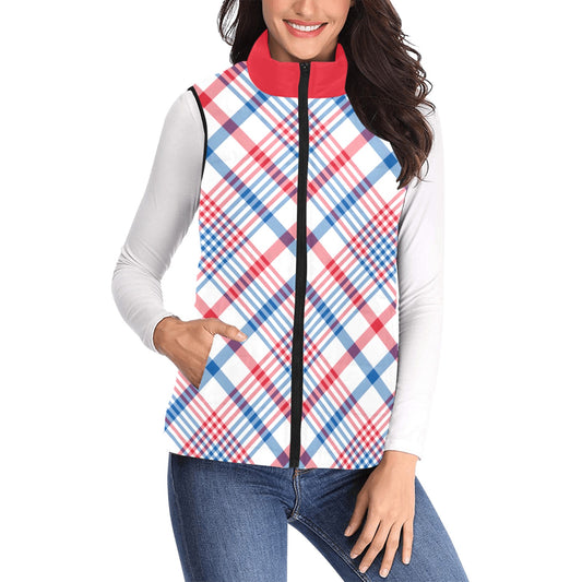 USA/American Flag Inspired Plaid Pattern Women's Padded Vest