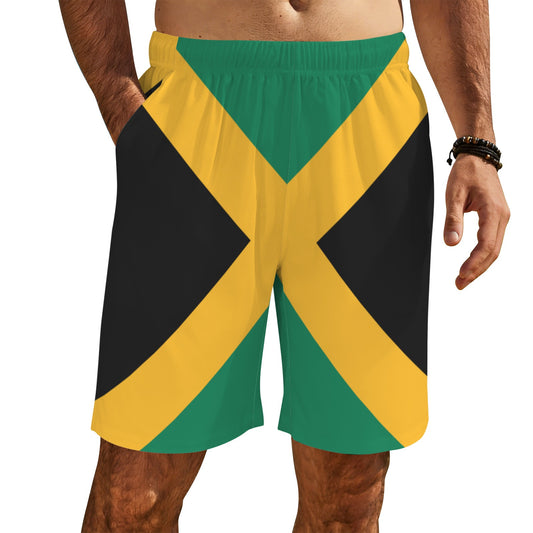 Jamaica Flag Inspired Men’s Draw String Pocket Beach Shorts Printed in the USA