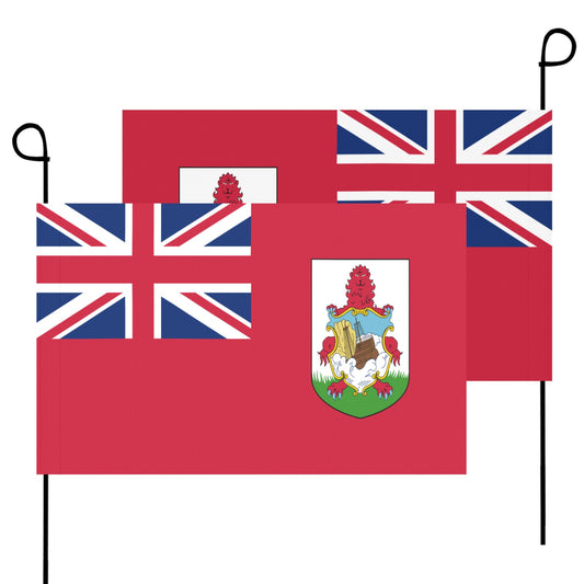 Two Bermuda flags by Luv My Flag, on poles.