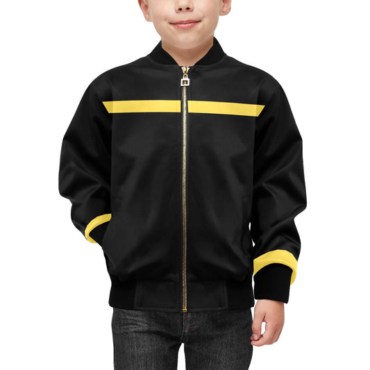 Thin Gold Line Flag Inspired Kids' Bomber Jacket with Pockets