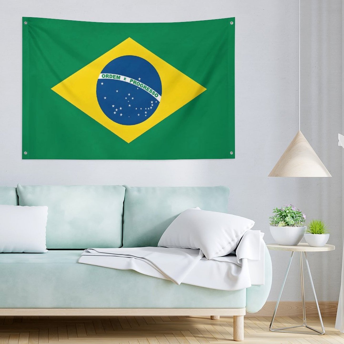 Brazil Flag Inspired Wall Mount Flag with Four Grommets (35x59 in)