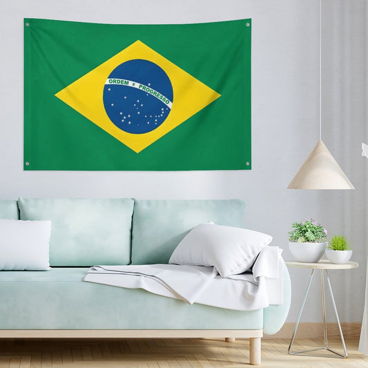 Brazil Flag Inspired Wall Mount Flag with Four Grommets (35x59 in)
