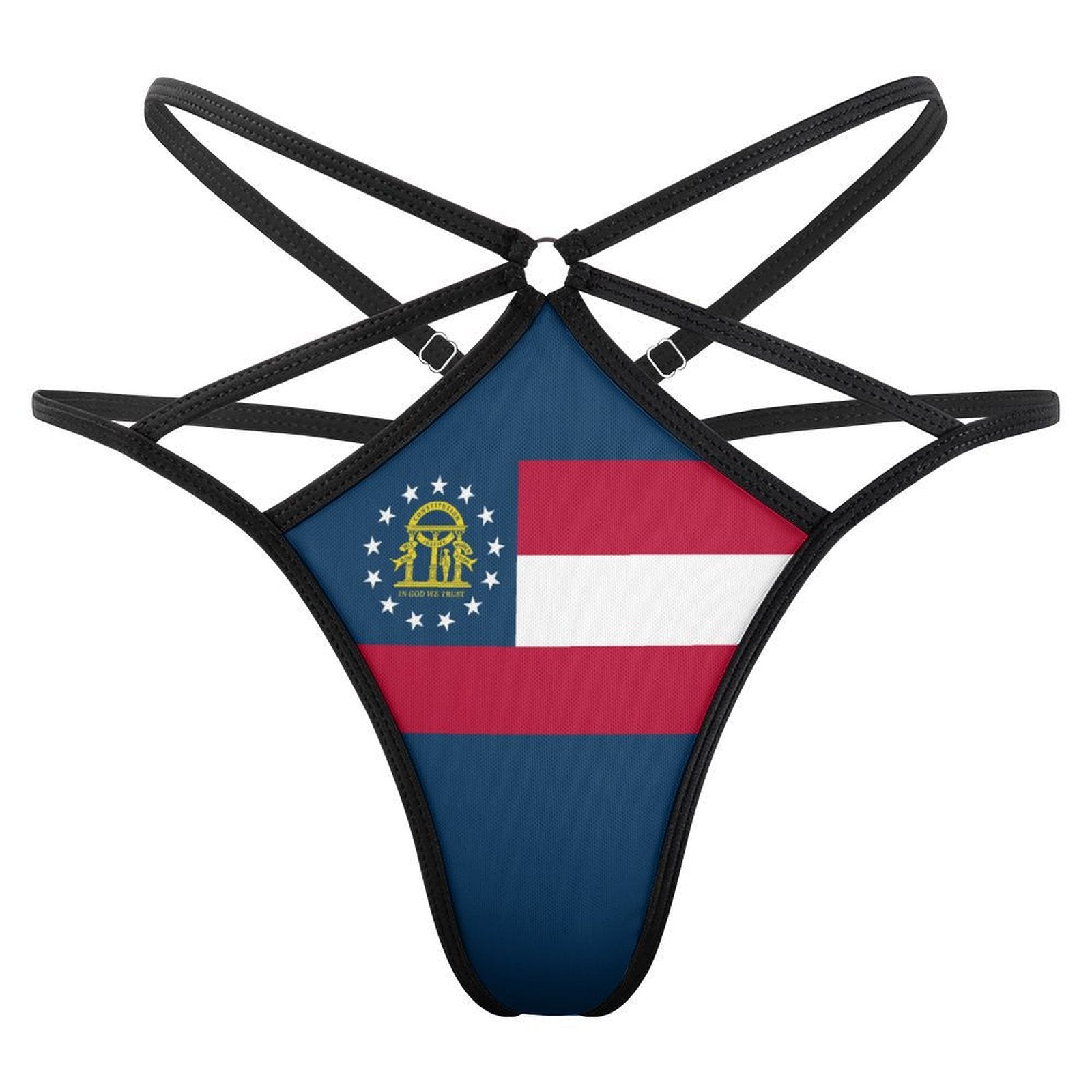 Strappy thong with Georgia flag design by [Brand].