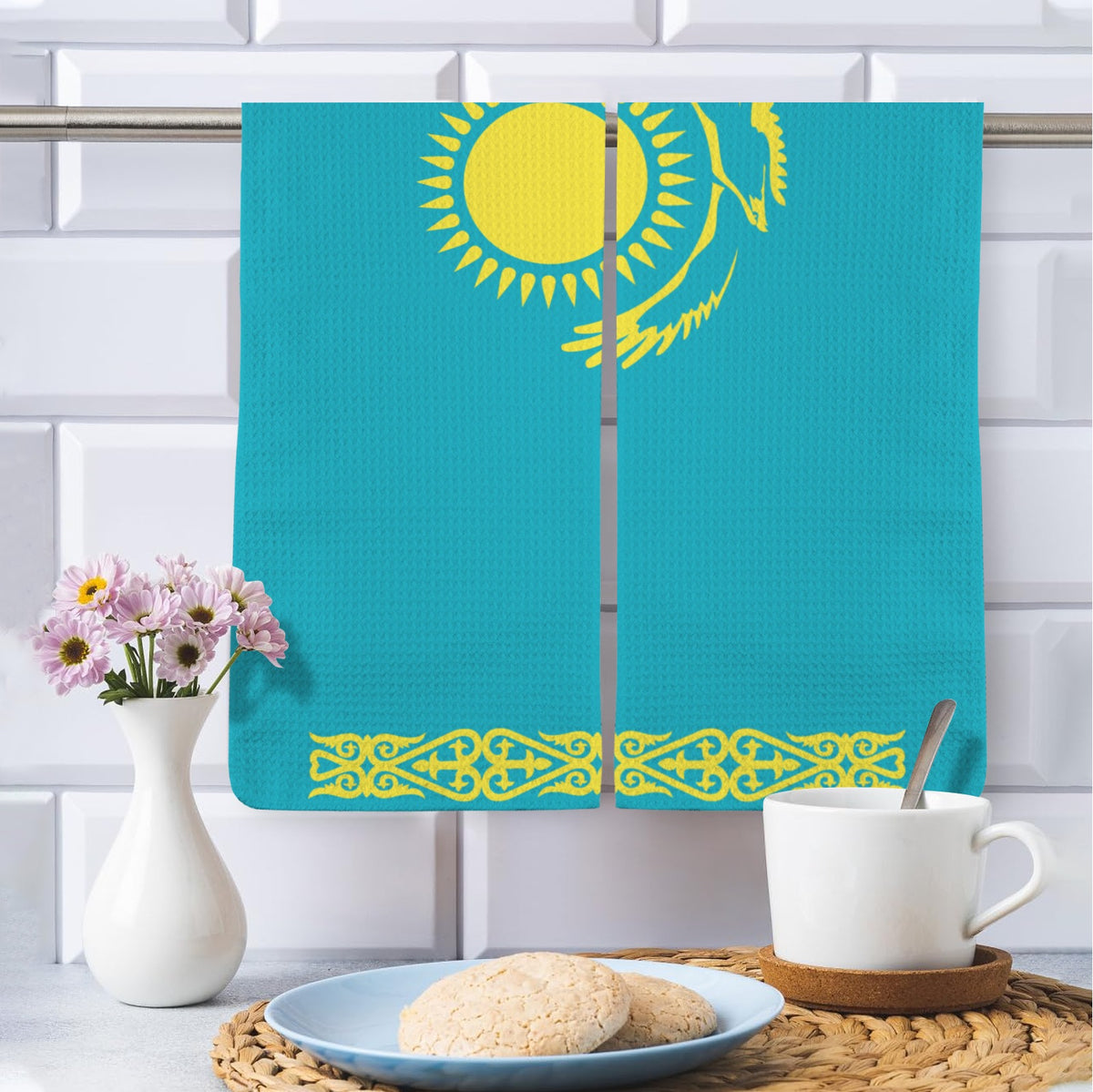 Kazakhstan Flag Inspired Kitchen Towel 40X60cm (Pack of 2) | Printed In the USA