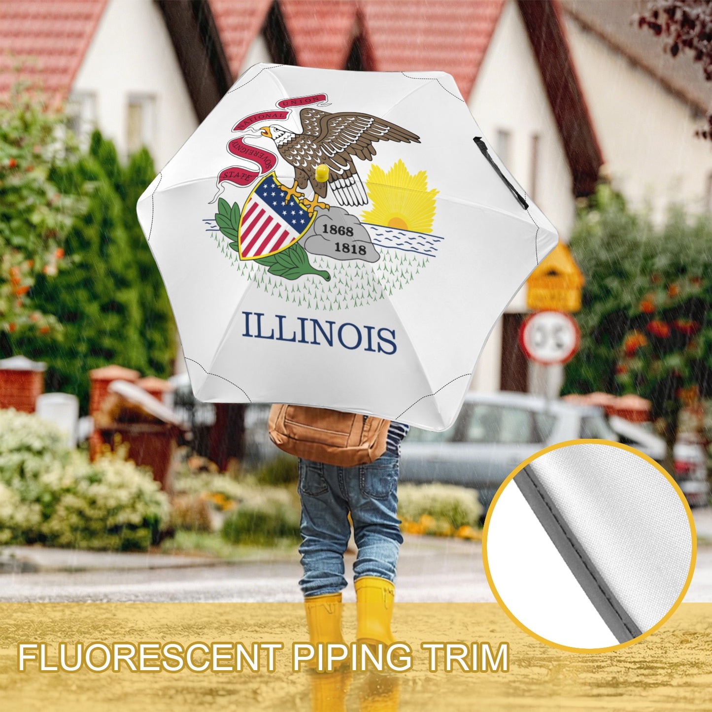 Illinois Flag Inspired Kids Safe Round Corner Umbrella