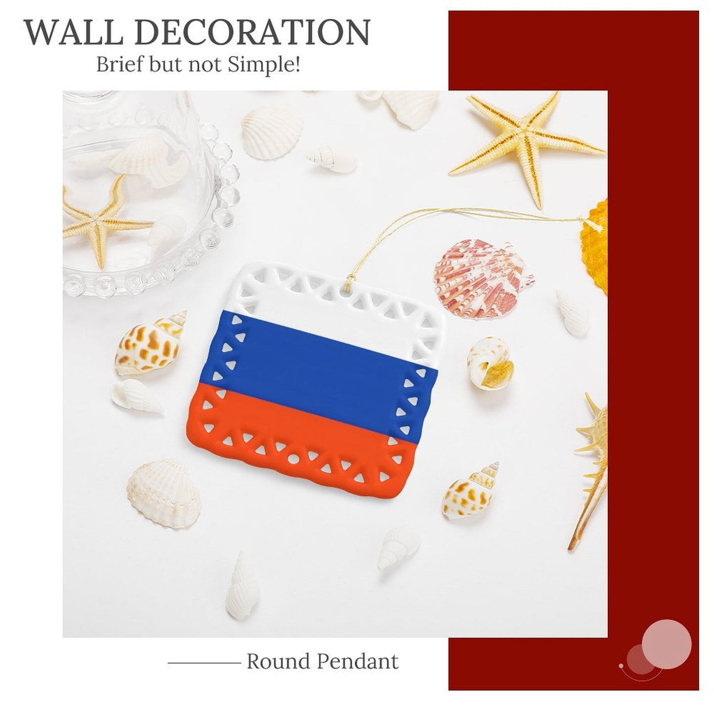 Russia Flag Inspired Square Ceramic Ornament Made in the USA