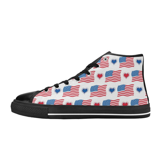 USA/American Flag with Hearts Pattern Mens High Top Canvas Shoes