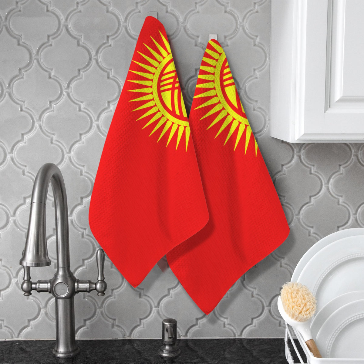 Kyrgyzstan Flag Inspired Kitchen Towel 40X60cm(Pack of 2) | Printed In the USA