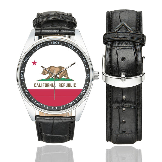 California Flag Men's Casual  Leather Strap Watchl 211)
