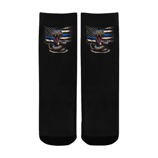 Thin Blue Line Flag Inspired Snake Kid's Custom Socks (Made in the USA)