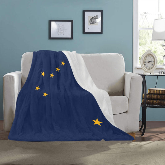 Cozy white sofa with Luv My Flag design throw.
