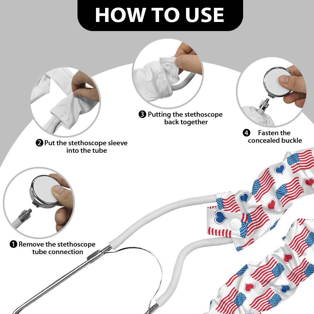 USA/American Flag Inspired Flags and Hearts Pattern Stethoscope Protective Cover