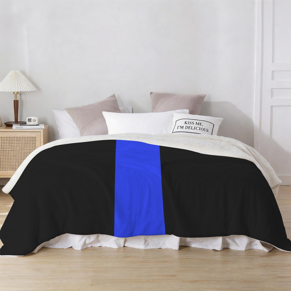 Thin Blue Line Flag Inspired Sherpa Fleece Blanket 90" x 108" | Prtinted in the USA