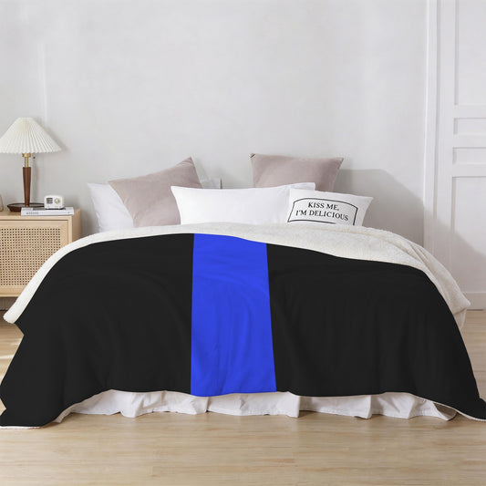Thin Blue Line Flag Inspired Sherpa Fleece Blanket 90" x 108" | Prtinted in the USA