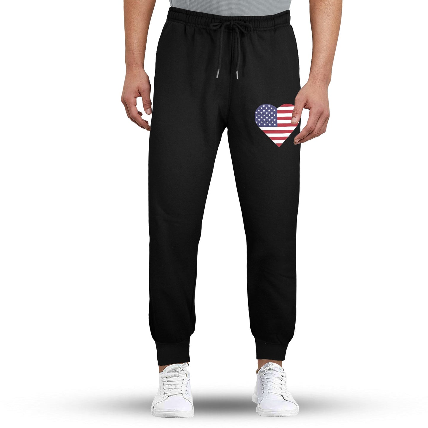 USA/American Flag Inspired Heart Unisex Fleece Sweatpants (Left Printing) | Ships from USA