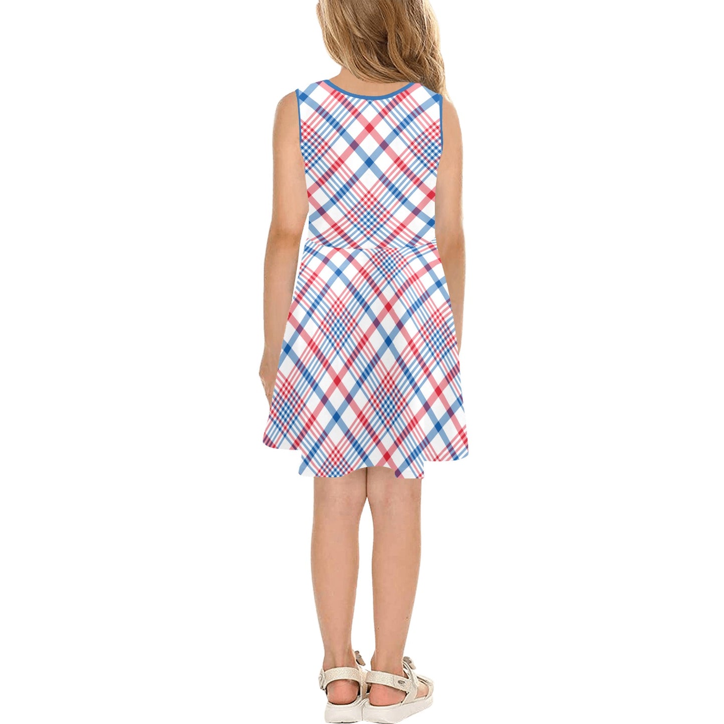 USA/American Flag Inspired Plaid Pattern Girls' Sleeveless Sundress | Ships from USA