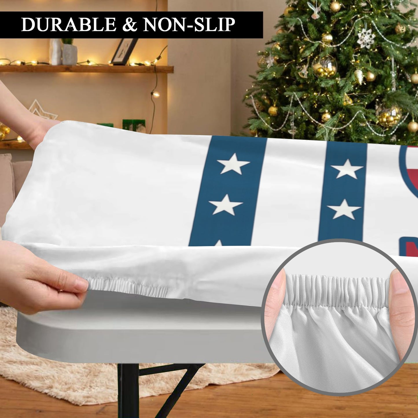 USA/American Flag Inspired "USA" Custom Elastic Fitted Tablecloth 72x30 inch (Made in the USA)